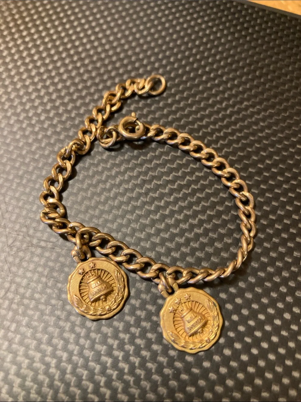 Gold Chain Bracelet marked 1/20 12K with Two 1/10 10K Medallion Charms